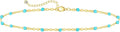 Women 14K Gold Plated Beaded Anklet Waterproof | Non Tarnish Blue Turquoise Chain