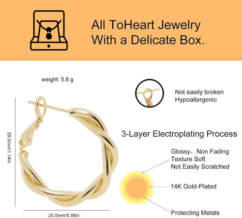Gold Hoop Earrings for Women Gold Twisted Hoop Earrings