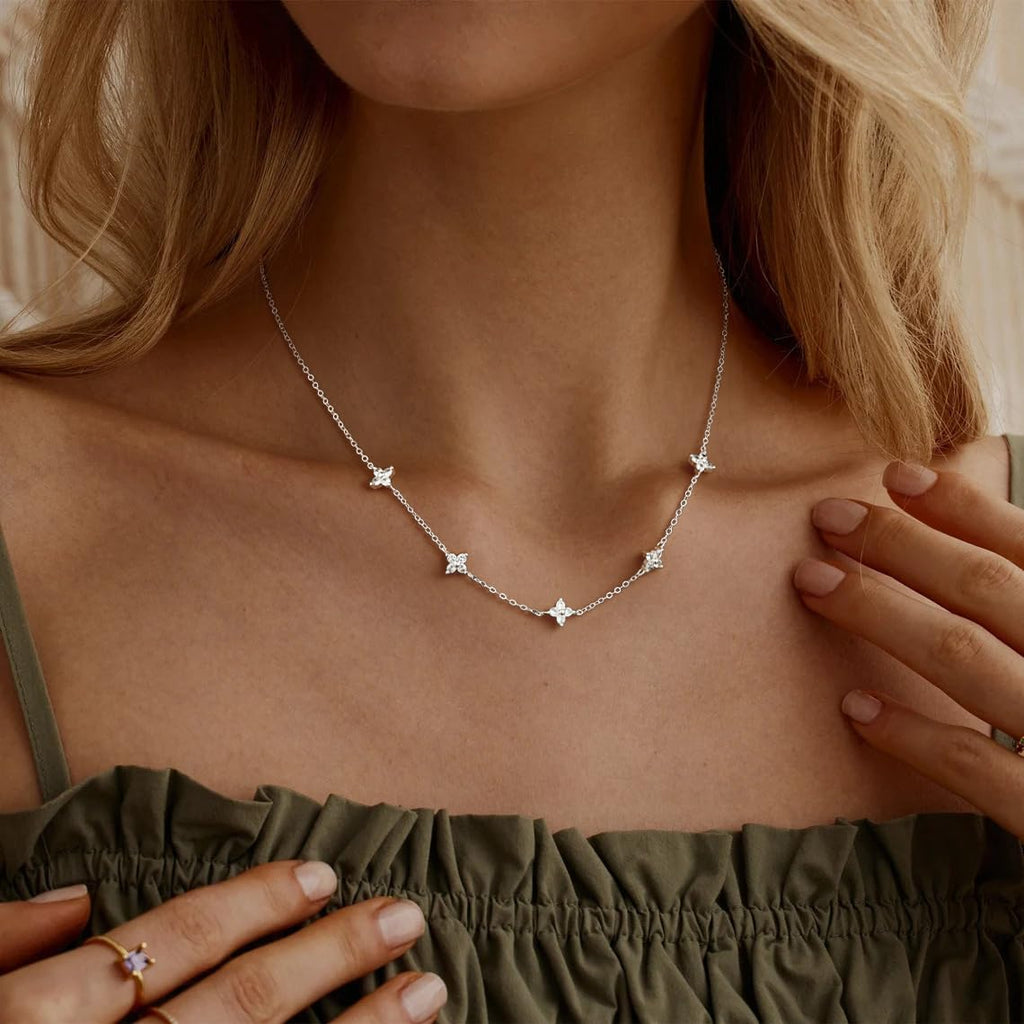 Dainty Silver Necklaces for Women Silver Plated Choker Trendy Non Tarnish Simple CZ Necklace Trendy Jewelry Gifts