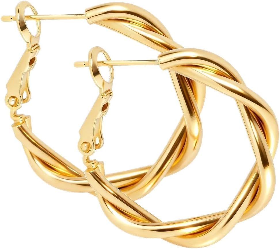Gold Hoop Earrings for Women Gold Twisted Hoop Earrings
