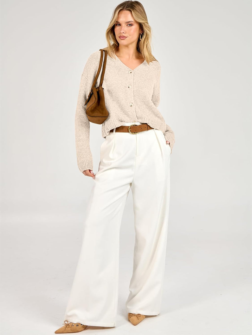 Women  Chunky Knit Button Down V Neck Long Sleeve.Cozy Soft Open Front Drop-shoulder fit