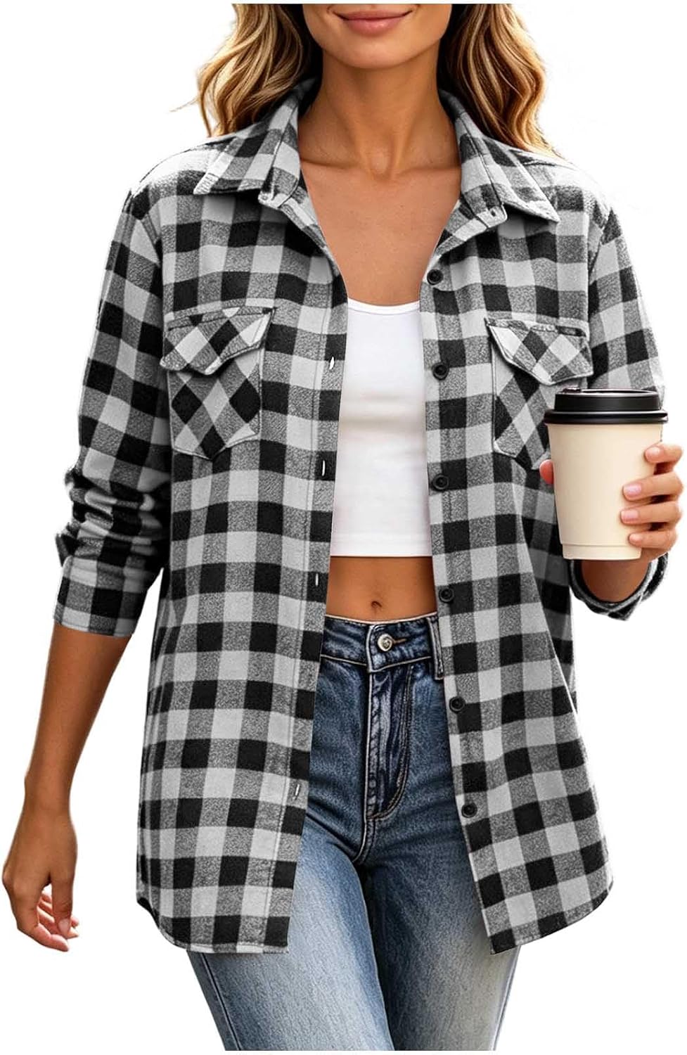 Women  Cotton Brushed Flannel Shirts Lightweight Loose Fit Blouse Business Casual Office Outfits 2026 Fashion Fall Spring Clothes