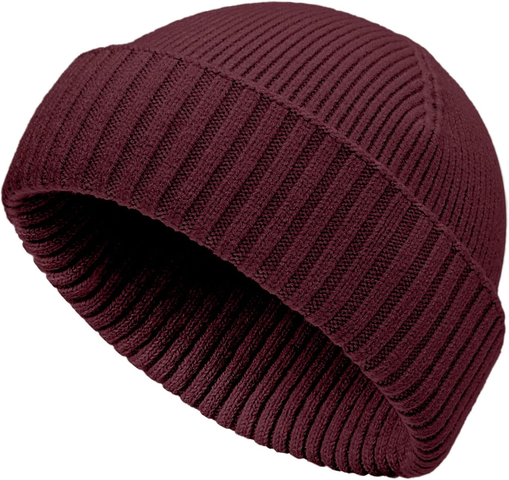 Women Warm Winter Cap Wine | 2-Way Fold. Short Fisherman Skull Cap or Long Trawler Watch Cap for Ear Cover