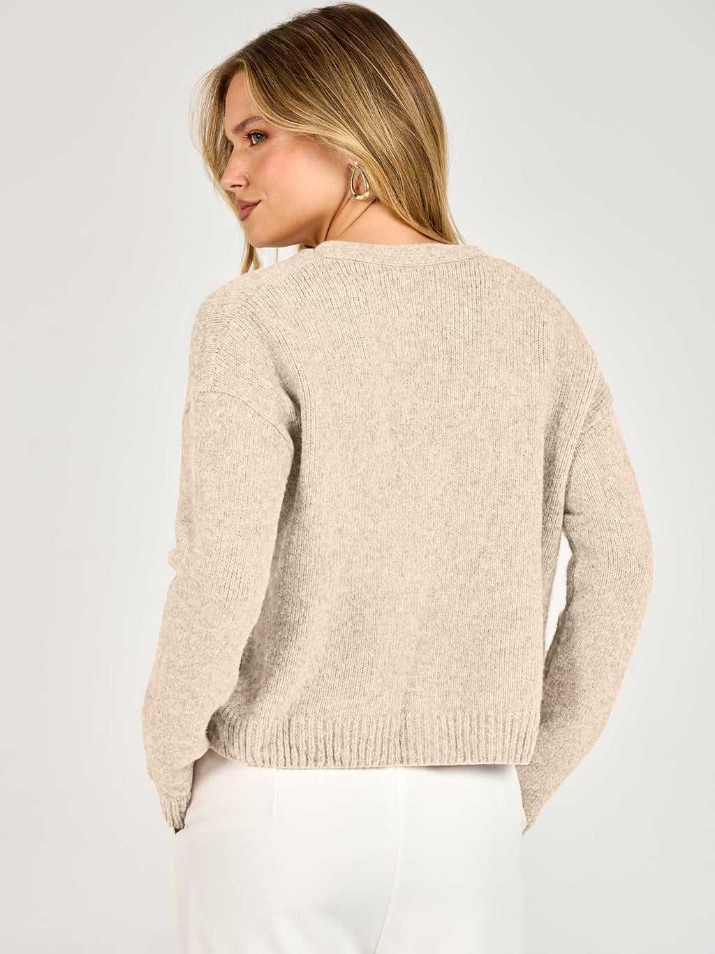 Women  Chunky Knit Button Down V Neck Long Sleeve.Cozy Soft Open Front Drop-shoulder fit