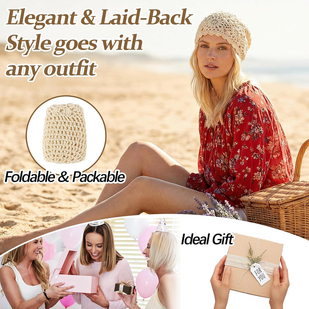 Women's 100% Cotton Handmade Crochet Hat Boho Beanie Handmade Knit Skull Caps for All Seasons