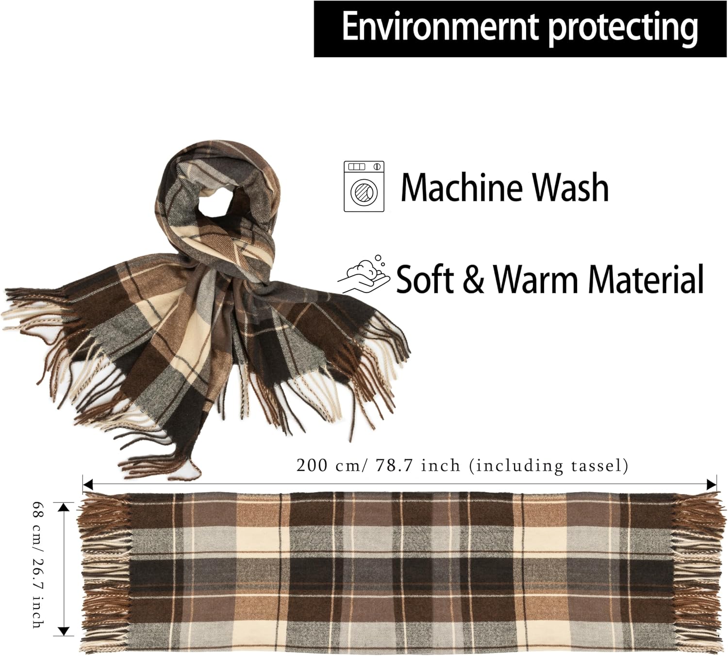 Women Vintage Oversized Winter Scarves Shawls Wraps Blanket with