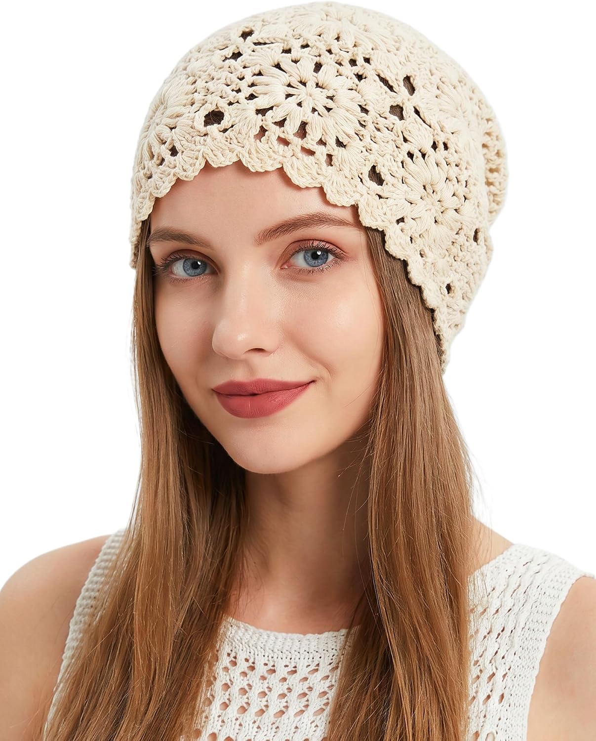 Women's 100% Cotton Handmade Crochet Hat Boho Beanie Handmade Knit Skull Caps for All Seasons