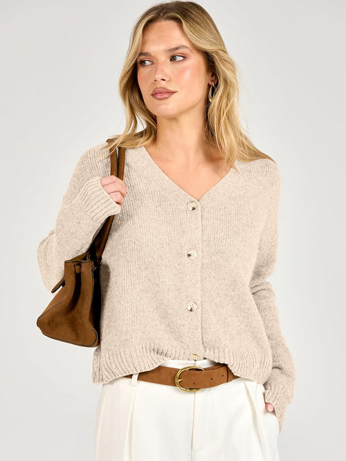 ANRABESS Cardigan Sweaters for Women Oversized Crop 2026 Fall Outfits | Chunky Knit Button Down V Neck Long Sleeve.Cozy Soft Open Front Drop-shoulder fit. Dressy Casual Cute Work Vacation Clothing at Amazon Women's Clothing store