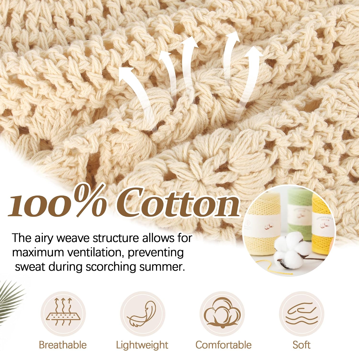 Women's 100% Cotton Handmade Crochet Hat Boho Beanie Handmade Knit Skull Caps for All Seasons
