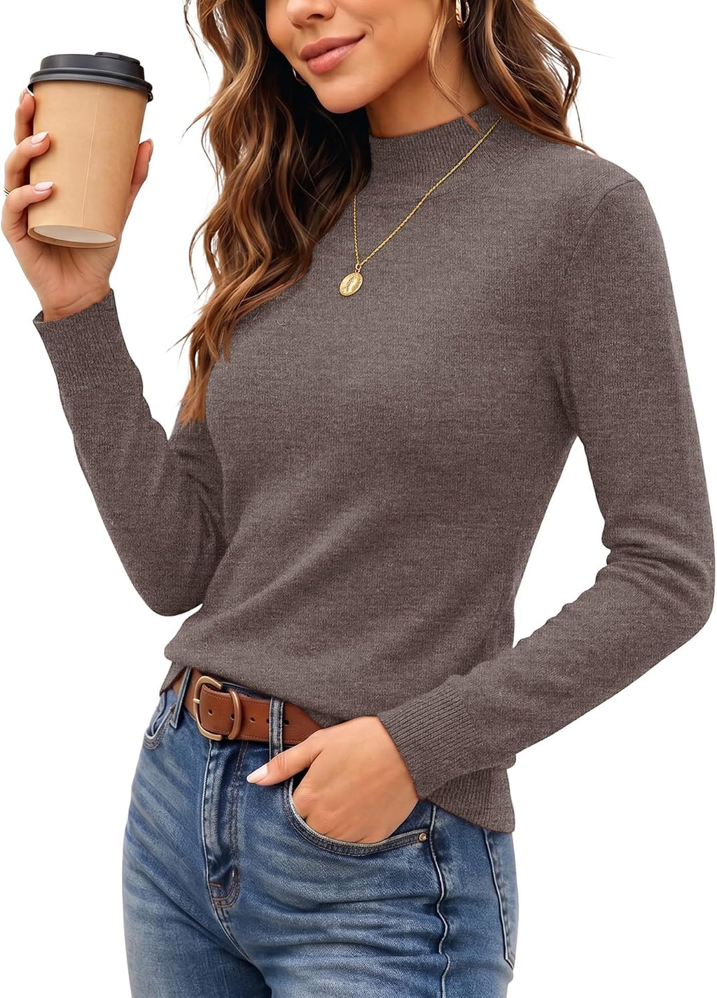 Women Coffee Finer Wool Blend.Soft & Smooth Feel.Anti-Pilling Knit.Lightweight Warmth