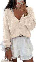 Women  Chunky Knit Button Down V Neck Long Sleeve.Cozy Soft Open Front Drop-shoulder fit