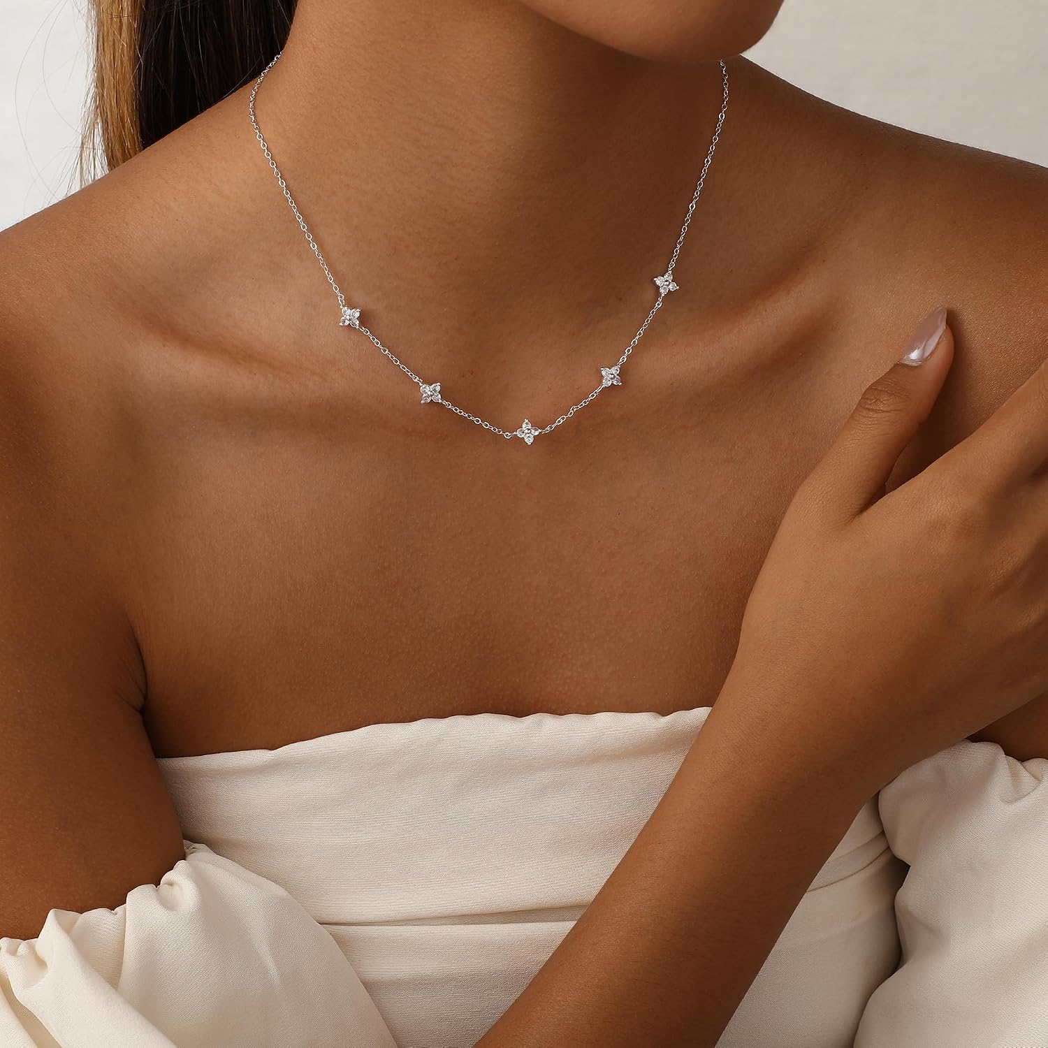 Dainty Silver Necklaces for Women Silver Plated Choker Trendy Non Tarnish Simple CZ Necklace Trendy Jewelry Gifts